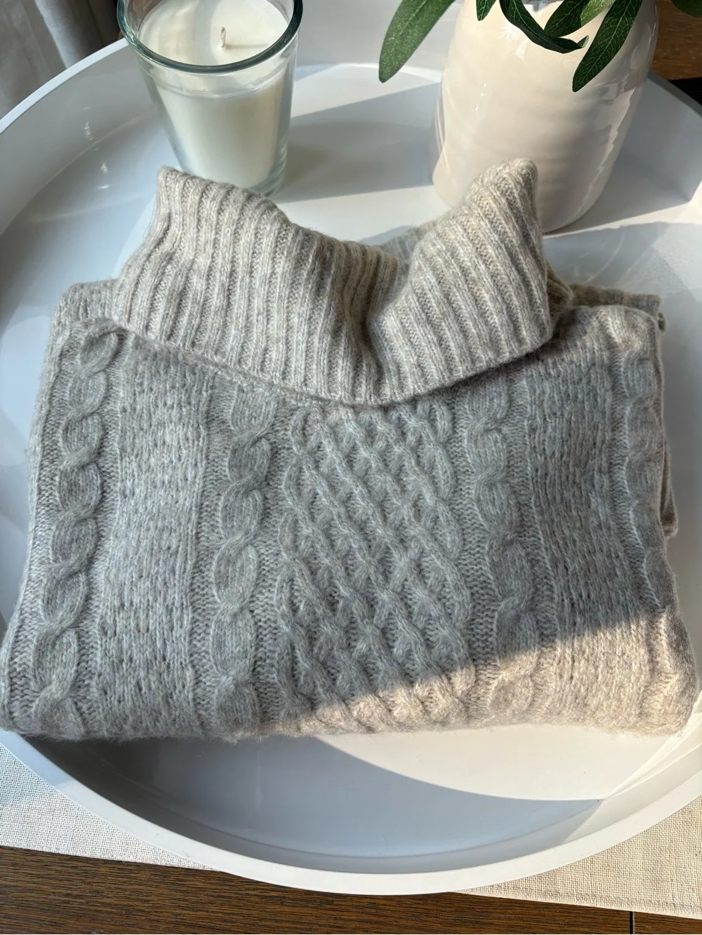Liz Claiborne Cream Cable Knit Turtleneck Sweater with Side Buttons
